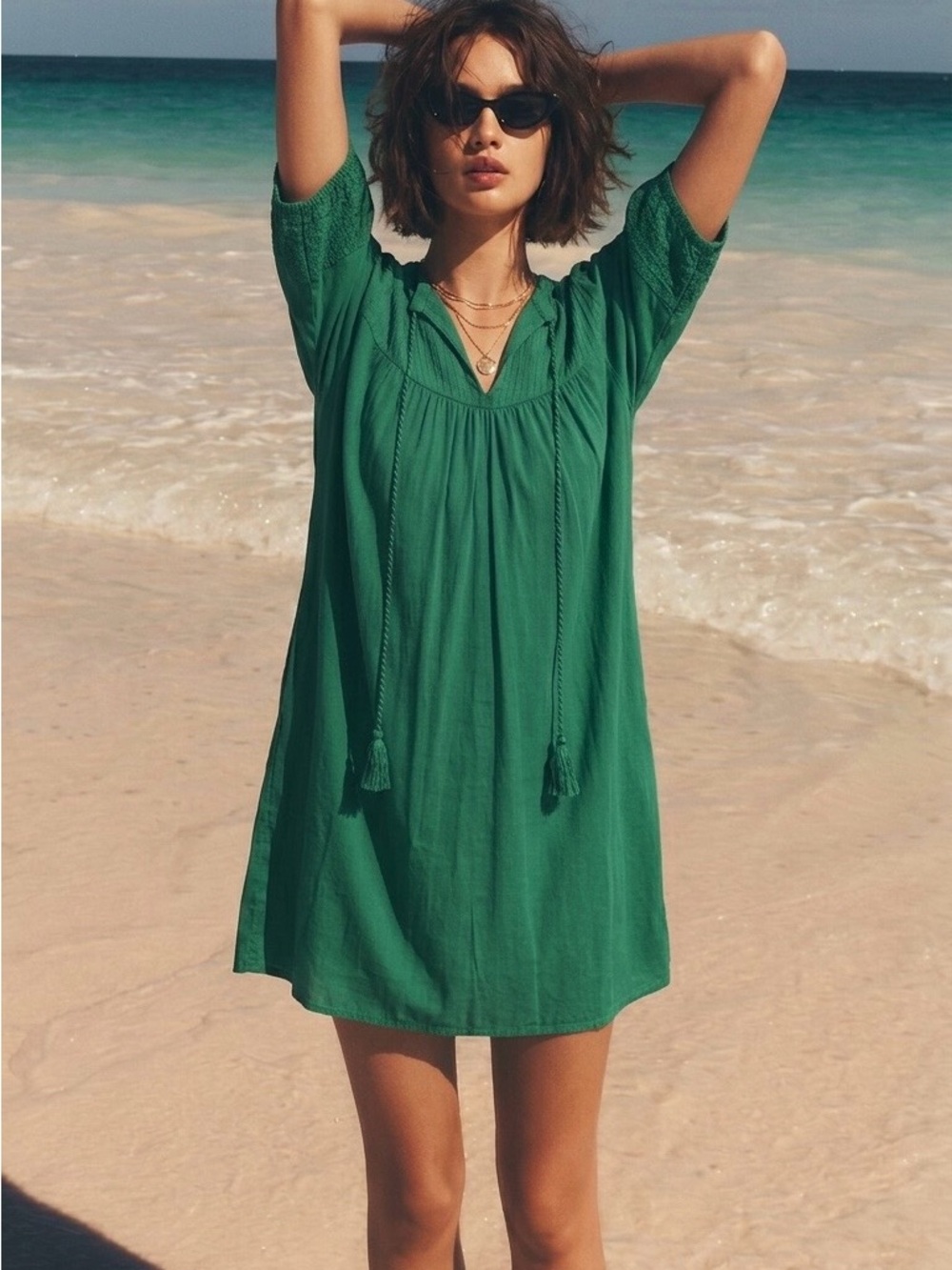Knox Rose Emerald Green Tassel Beach Cover-Up
